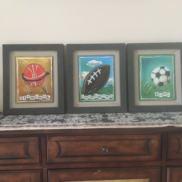 Sports Wall Decor Nursery Wall Art Vintage Sports Decor  Painted Sports Wall Art for Kids Room